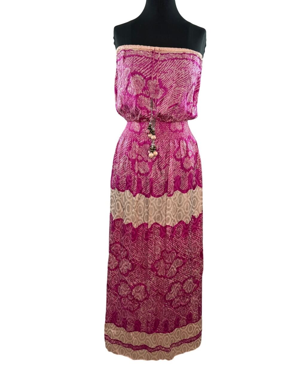 Calypso St Barth Pink Maxi Dress Silk Bohemian Fuchsia Tube Top Waist Medium M
